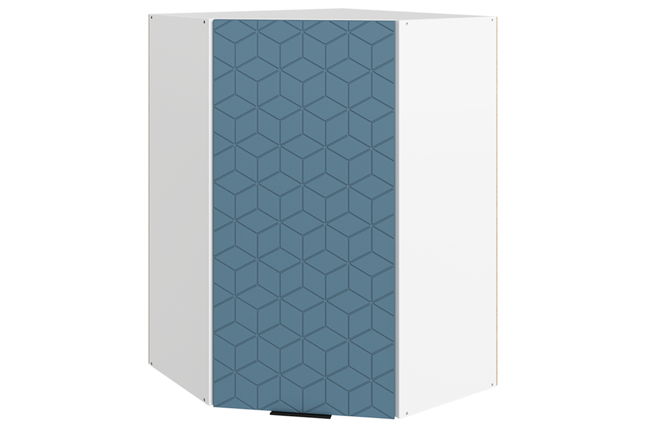 Стоун Шкаф навесной угл. L600х600 Н900 (1 дв. гл.) с фрезеровкой (белый/изумруд софттач)