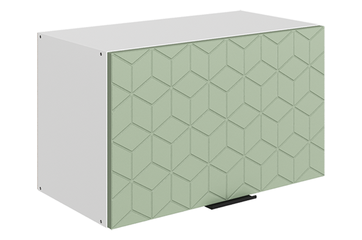 Стоун Шкаф навесной L600 Н360 (1 дв. гл.) с фрезеровкой (белый/полынь софттач)