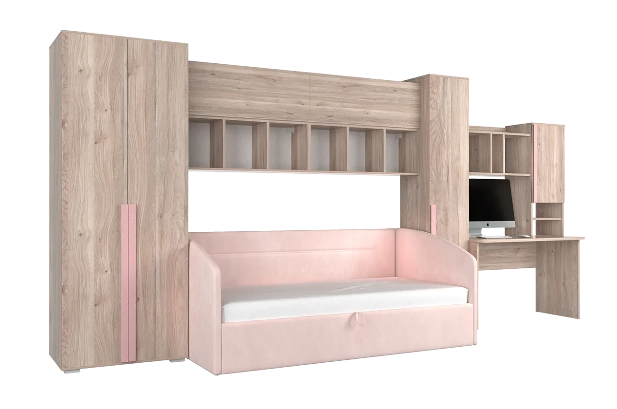 Комплект детской мебели Лайк К40 (дуб мария/роуз/нежно-розовый (велюр))